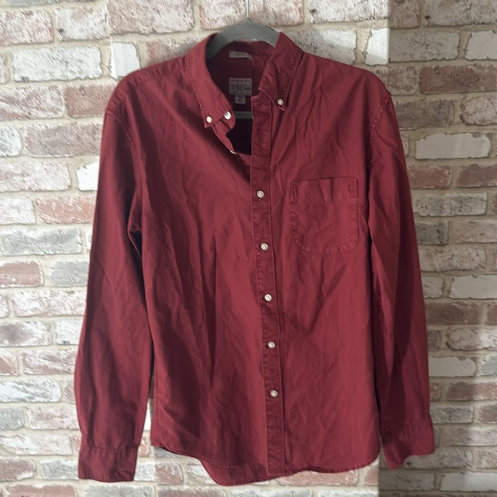 J.Crew Men's Red and Burgundy Shirt